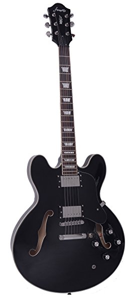 Full Size Hollow body Electric Guitar with Belt,Cable, and Picks (Black)