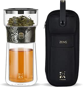 ZENS Novelty Small Tea Stainers for Loose Tea Steeper, 3-in-1 Smart One Touch Tea Maker Teapot, Solo Glass Tea Brewer with Insulated Tea Mug for Hot Gongfu Diffuser with Portable Tea Kits, Tea Gifts