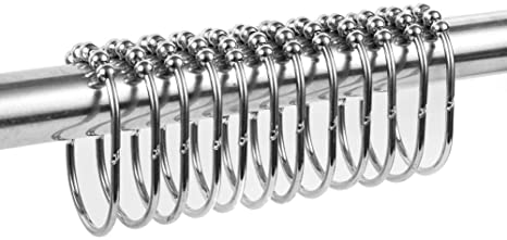 Shower Curtain Rings for Bathroom, Decorative Polished Chrome Finish, Easy Glide Rollers, 100% Rustproof Home Fashions Shower Curtain Hooks Set of 12