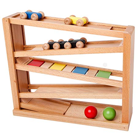 Wooden Ramp Racer. Race Track for Toddlers and 3 Wood Cars and 2 Balls,Toddler Toys for 1 2 3 Year Old Boy and Girl Gifts