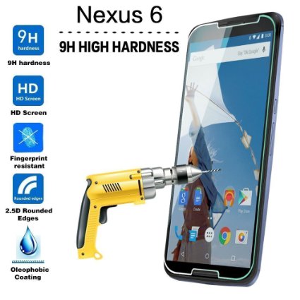 Nexus 6 Screen Protector Glass Tempered Glass Round Edge 03mm Ultra-clear Perfect Fit for Google Nexus 6 Protection from Bumps Drops Scrapes Marks Life Warranty