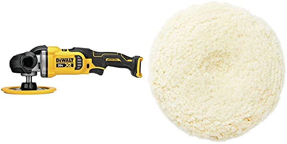 DEWALT 20V MAX XR Cordless Rotary Polisher, Variable Speed, 7-Inch, Tool Only with Wool Polishing Pad (DCM849B & DW4988)