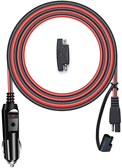 POWISER 3.2FT 16AWG Cigarette Lighter Plug to SAE 12V Quick Release Adapter Extension Charging Cable with LED Lights & 15A Fuse Protection