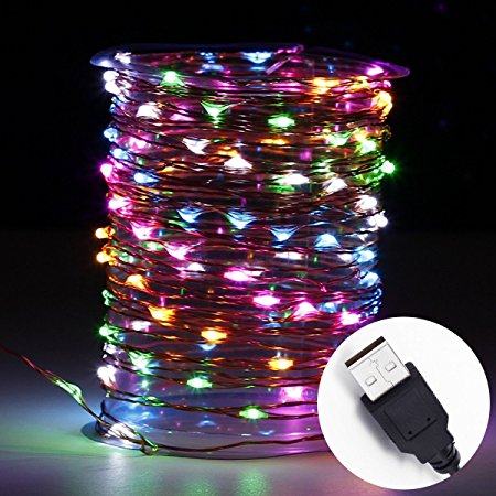 Innotree LED Fairy Lights, Waterproof String Lights USB Plug In for Bedroom Indoor Outdoor 33 Ft Copper Wire 100 LED Bulbs Multi Colored