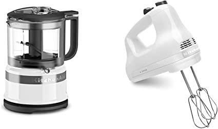 KitchenAid KFC3516WH 3.5 Cup Food Chopper, White & KHM512WH 5-Speed Ultra Power Hand Mixer, White