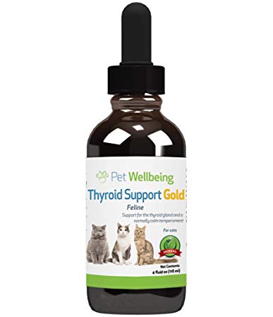 Pet Wellbeing Thyroid Support Gold for Cats - Natural Support for Feline Thyroid Gland and Normal Calm Temperament - 4oz (59ml)