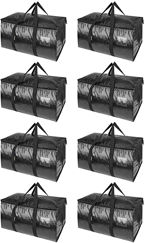 BALEINE 8-Pack Oversized Moving Bags with Reinforced Handles, Heavy-Duty Storage Tote for Clothes, Moving Supplies (Black)