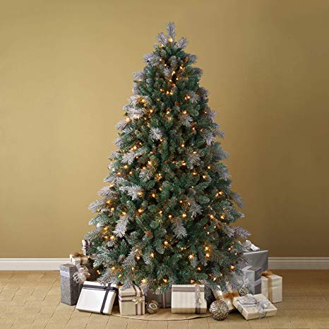 OasisCraft Pre-lit Snowy Aspen Spruce Christmas Tree 6.5 Foot & 350 Light, Flocked Artificial Christmas Tree