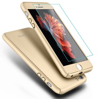 iPhone 5S Case,iPhone 5 Case, COOLQO® Full Body Coverage Ultra-thin Hard Hybrid Plastic with [Slim Tempered Glass Screen Protector] Protective Case Cover & Skin for Apple iPhone 5S/5 (Gold)