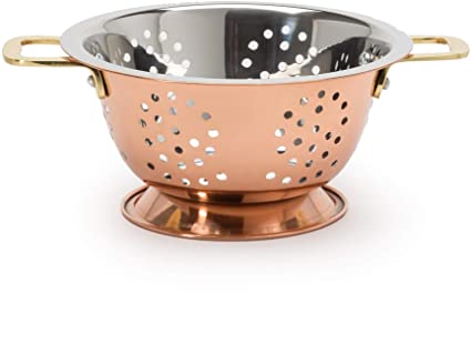 Ecolution Mini Berry Colander, 3 Cup, Small Plated, Compact Size with Double Handles, 6 inch, Copper and Stainless Steel