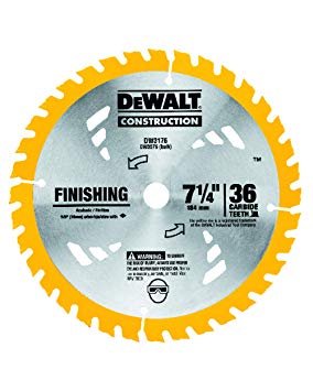 DEWALT DW3176 Construction Series 7-1/4-Inch 36-Tooth Thin Kerf Finishing Saw Blade with 5/8-Inch Diamond Knockout Arbor