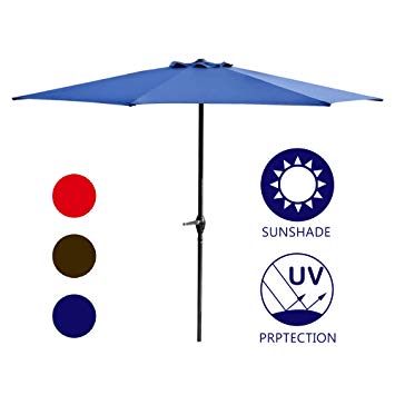 LOKATSE HOME Table Outdoor Market Patio Umbrella with Crank 9 Feet 6Ribs, 1 Small Blue