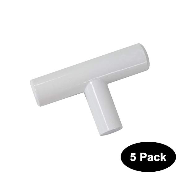 5 Pack Probrico 2inch (50mm) Single Hole T Knobs European Style Kitchen Cabinet Door Handles, Drawer Handle Pulls Kitchen Cupboard T Bar Knobs and Pull White 12mm Diameter Stainless Steel