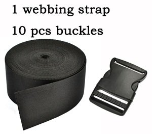 Cosmos ® 2 Inch Wide 10 Yards Black Nylon Heavy Webbing Strap 10 PCS 2" Black Color Flat Shape Plastic Side Release Plastic Buckles with Cosmos Fastening Strap