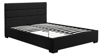 DHP Modena Faux Leather, Black Upholstered Bed with Wooden Slats Included, Queen