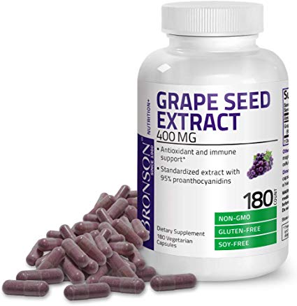 Bronson Grape Seed Extract 400 mg - Antioxidant & Immune Support - Standardized Extract with 95% Proanthocyanidins- Non GMO, Gluten Free, Soy Free, 180 Vegetarian Capsules