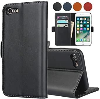 Sailortech for iPhoneSE 2020, iphone 7/8 Genuine Leather Case Folio Wallet Case with Stand Feature, Card Holder, Magnetic Buckle Shockproof Protective Cover for iPhone 7/8/SE 2 Flip Case (4.7") -Black