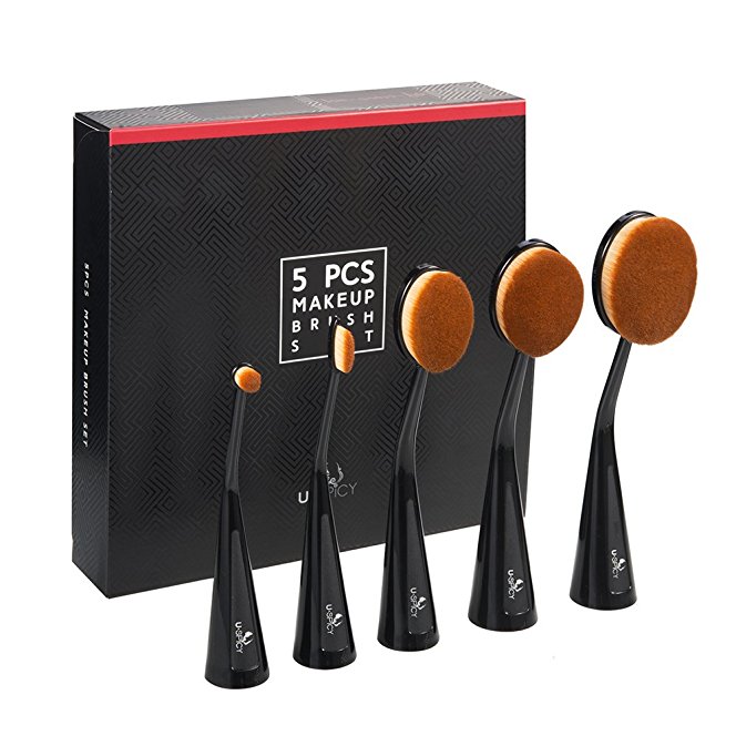 Makeup Brush Set USpicy 5 Professional Oval Makeup Brushes (Refined Gift Box, Cruelty Free, Soft Synthetic Fiber, Free Standing)