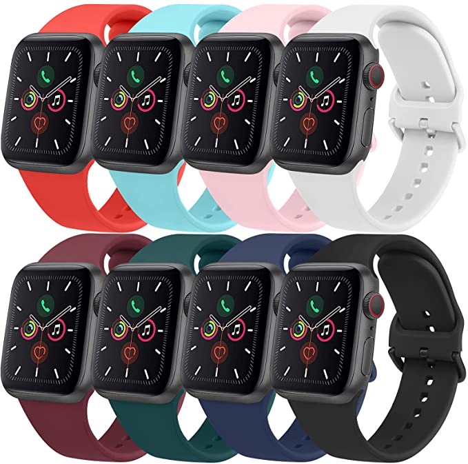 [8 Pack] Bands Compatible with Apple Watch Bands 44mm 42mm 40mm 38mm for Women Men, Replacement Strap with Classic Buckle for iWatch Series SE 6 5 4 3 2 1
