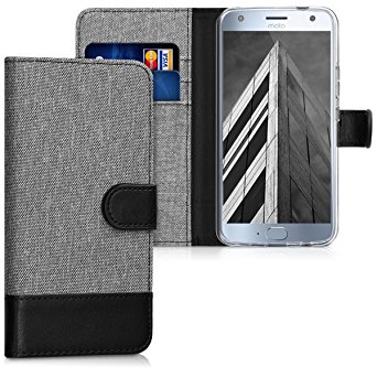 kwmobile Wallet case canvas cover for Motorola Moto X4 - Flip case with card slot and stand in grey black