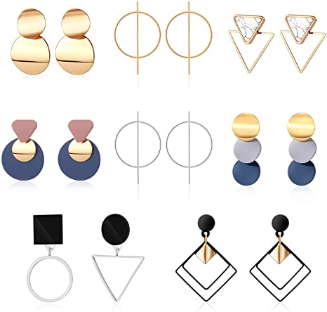 CHANBO 8 Pairs Women's Statement Earrings Korean Acrylic Drop Earrings For Women Geometric Round Gold Earrings Female Jewelry