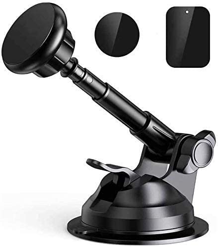 Magnetic Phone Car Mount with 6 Powerful Rare-Earth Magnets, Durable Aluminium Alloy Structure, Super Sticky Suction Cup, Cell Phone Holder for Car Dashboard Windshield for All Phone