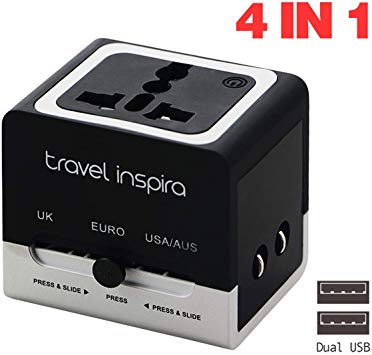 Travel Adapter Worldwide All in One Universal Power Adapter International Travel Plug Adapter with Dual USB Ports for Asia Europe UK AUS and USA