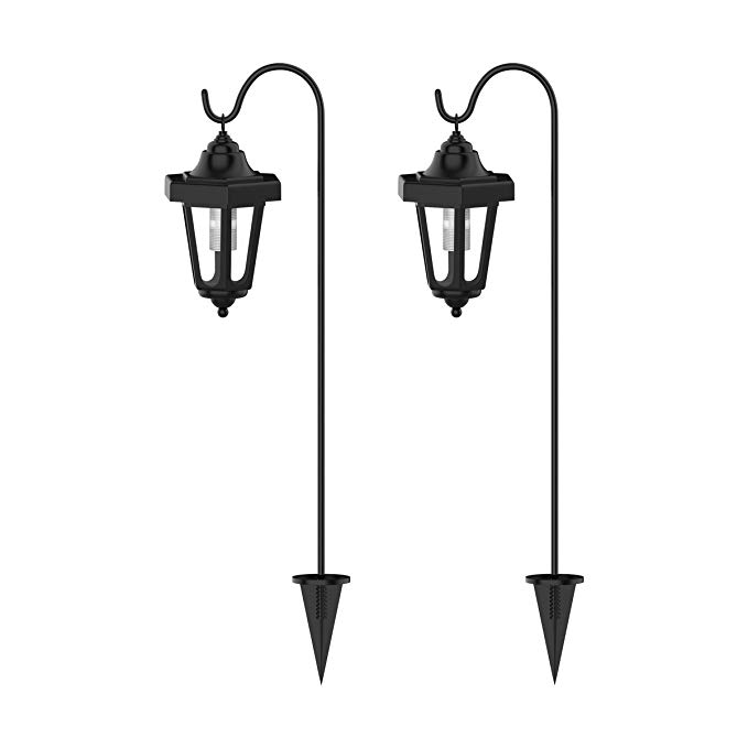 Solar Powered Lights, Set of 2 Coach Hanging Lanterns- LED Outdoor Stake Spotlight Fixture for Gardens, Pathways, and Patio by Pure Garden