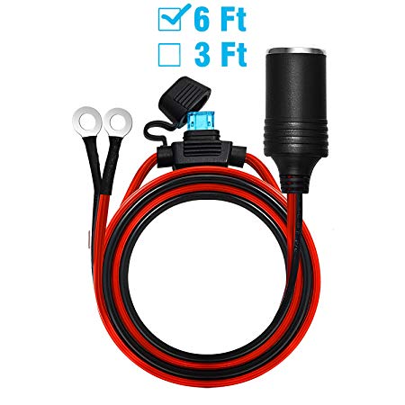 Chanzon Female Cigarette Lighter Outlet 6Ft   Eyelet Terminal Plug Power Supply Cord 12V 16AWG Heavy Duty Cable Accessory 15A Fused DC Power 12 24 Volt Socket for Car Tire Inflator Air Pump