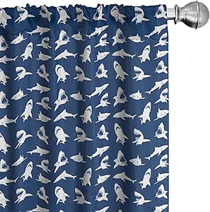 Ambesonne Shark Window Curtains, Fish Pattern Various Gestures Have a Bite Danger Humor Nautical Design, Lightweight Decor 2-Panel Set with Rod Pocket, Pair of - 28" x 84", Violet Blue