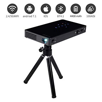 Prechen Mini Portable Projector, WiFi Bluetooth Projector Pico DLP Video USB HDMI Projector Built-in Battery Speaker Support HD 1080P Projector Compatible with PC, iPhone Smartphone, Home Theater