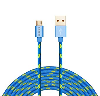 ULTRICS® Micro USB Cable, Extra Long High Speed Upgraded Metal Shield Version Nylon Braided Sync and Charging Cord for Android Devices, Samsung Galaxy Sony Motorola and More [2M Blue]