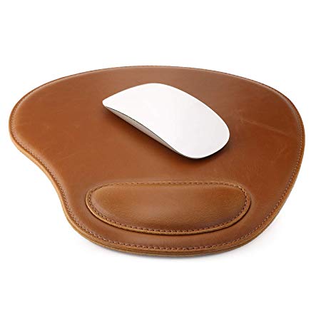 Londo Leather Oval Mouse Pad with Wrist Rest, Light Brown