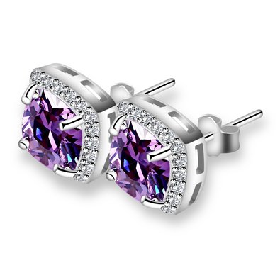 B.Catcher Rhodium-plated 925 Sterling Silver Cubic Zirconia Simulated Diamond Four Prong Set Stud Earrings