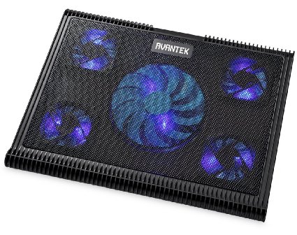 AVANTEK 14-16 Ultra Slim Laptop Cooling Pad Cooler 5 Quiet Fans Laptop Chill Mat fits with Dual USB Ports and LED Lights CP165