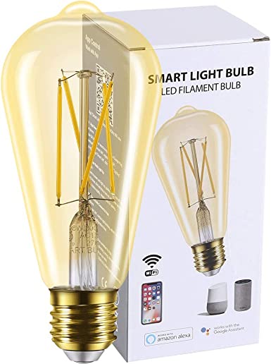 Smart Light Bulb WiFi Edison Amber Compatible with Alexa and Google Assistant, Vintage Dimmable E26 ST21 ST64 60W Equivalent 2700K Soft White Smartoto No Hub Required Gold LED Bulbs (1 Pack)