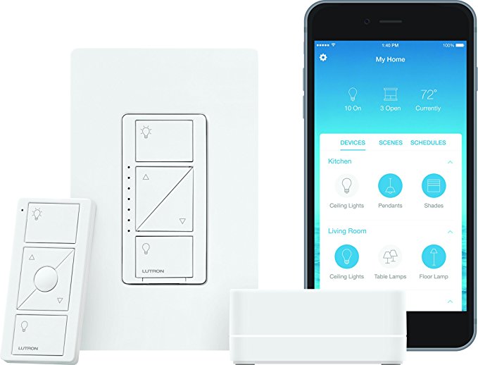 Lutron Caseta Wireless Smart Lighting Dimmer Switch Starter Kit, P-BDG-PKG1W-C, White, Works with Amazon Alexa