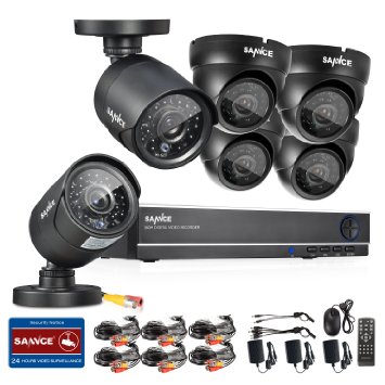 Sannce 8CH Full 960H HDMI Surveillance DVR with 6x 800TVL CCTV High Resolution Security Camera System ( IP66 Weatherproof, Day/Night Vision,Easy Mobile,Email & Push Notification,NO HDD)