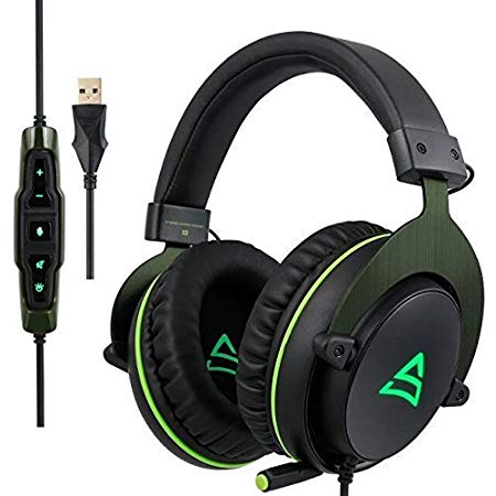 PC Gaming Headsets, Supsoo 817 Gaming Headphones USB Over the ear Headphones with MIC LED Light Volume Control