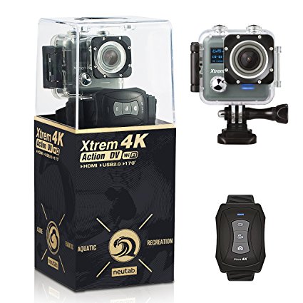 NeuTab Xtrem 4K Action Camera, Full HD Wifi Sports Camera with 4K/24FS 2K/30FPS 1080P/60FPS Video, 16MP Photo,2 Inch LCD Display,100ft Waterproof Case and 170 Wide-Angle Lens