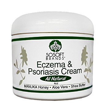 SoSoft Brands TM Eczema & Psoriasis Cream All Natural made with Manuka Honey, Aloe Vera, Shea Butter, Coconut Oil and Hemp Seed Oil 4 oz
