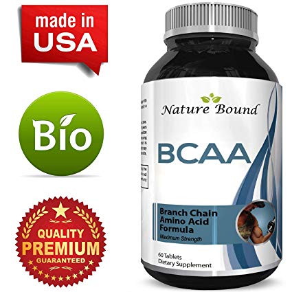 Nature Bound's BCAA Branched Chain Amino Acids Supplement Natural Muscle Builder Pure Energy Booster and Workout Exercise Support for Men and Women Boost Recovery L-Leucine L-Valine 60 Tablets