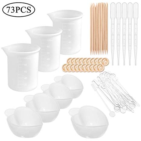 Epoxy Resin Tools Kit, 6 Type of Silicone Resin Tool Included Measuring Cup, Nonstick Silicone Mixing Cups, Glue Tools Sticks, Dropping Pipette, plastic stirrer and Finger Cots for Casting Mold Making