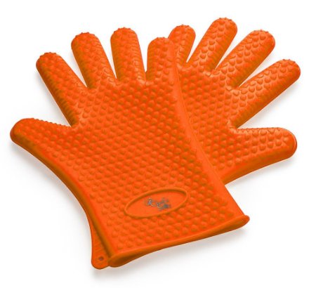 Chefs Star Germ and Heat Resistant - Sure Grip Silicone BBQ Cooking Gloves - Waterproof - Dishwasher Safe Orange