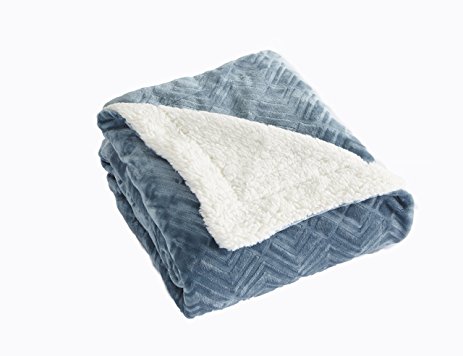 Premium Reversible Berber and Sculpted Velvet Plush Luxury Blanket. High-End, Soft, Warm Sherpa Bed Blanket. By Home Fashion Designs Brand. (Twin, Blue Surf)