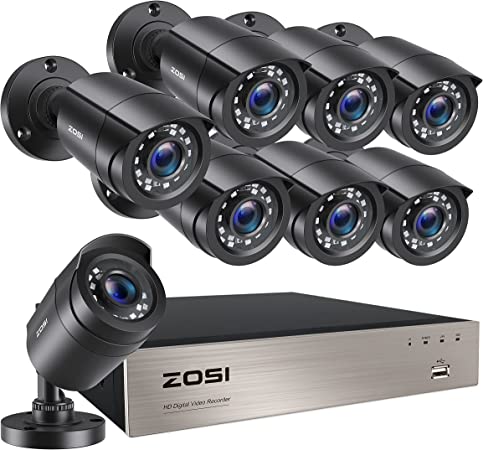 ZOSI H.265  8CH 5MP Lite Home Security Camera System Outdoor Indoor,5MP Lite CCTV DVR 8 Channel, 8pcs 1080P 1920TVL Surveillance Bullet Cameras,80ft Night Vision,Motion Alerts,Remote Access(No HDD)