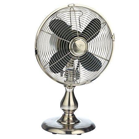 Dynamic Collections Oscillating Table Fan - 10 Inch Retro Style Desk Fan (Stainless Steel)
