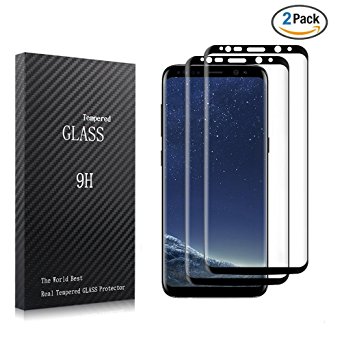 Galaxy S8 Glass Screen Protector, [2 Pack] QUESPLE Premium 9H Hardness Anti-Scratch Full Coverage Tempered Glass Screen Protector Film for Samsung Galaxy S8