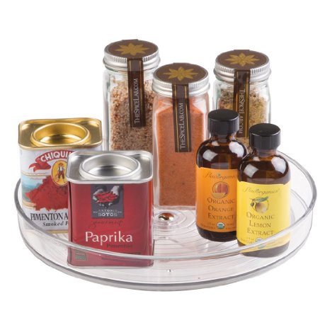 mDesign Lazy Susan Turntable Spice Organizer for Kitchen Pantry, Cabinet, Countertops - Clear