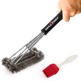BBQ Grill Brush By GRILL CHIEF - 18 - 3 Stainless Steel Brushes in 1 - Best Barbecue Cleaner Tools Accessories - Outdoor Kitchen Wire Bristles Cleaning Grates Parts Set to Handle Weber Charcoal Charbroil Gas Electric Porcelain Infrared Grills